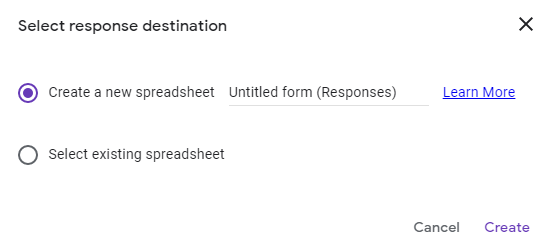 Create response google sheet