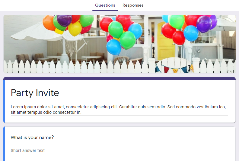 Party invitation google form
