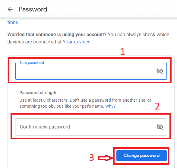 New Password enter in google account