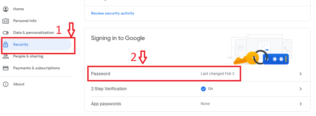 Security tab in google account