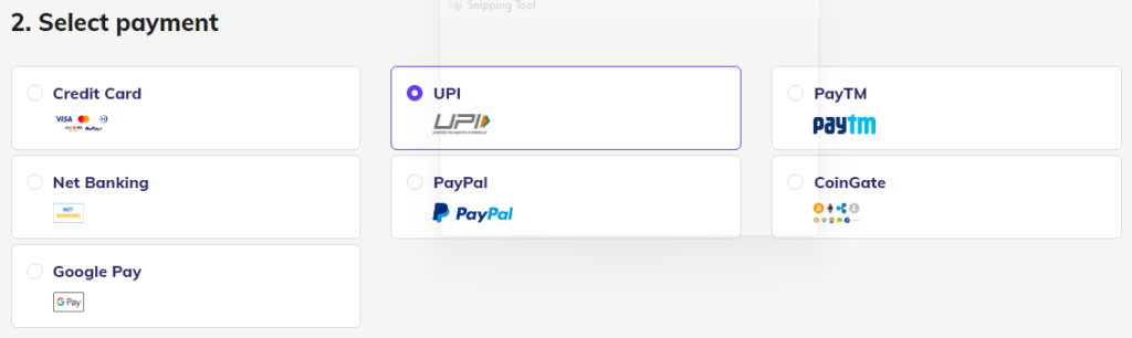 Payment Method available on Hostinger